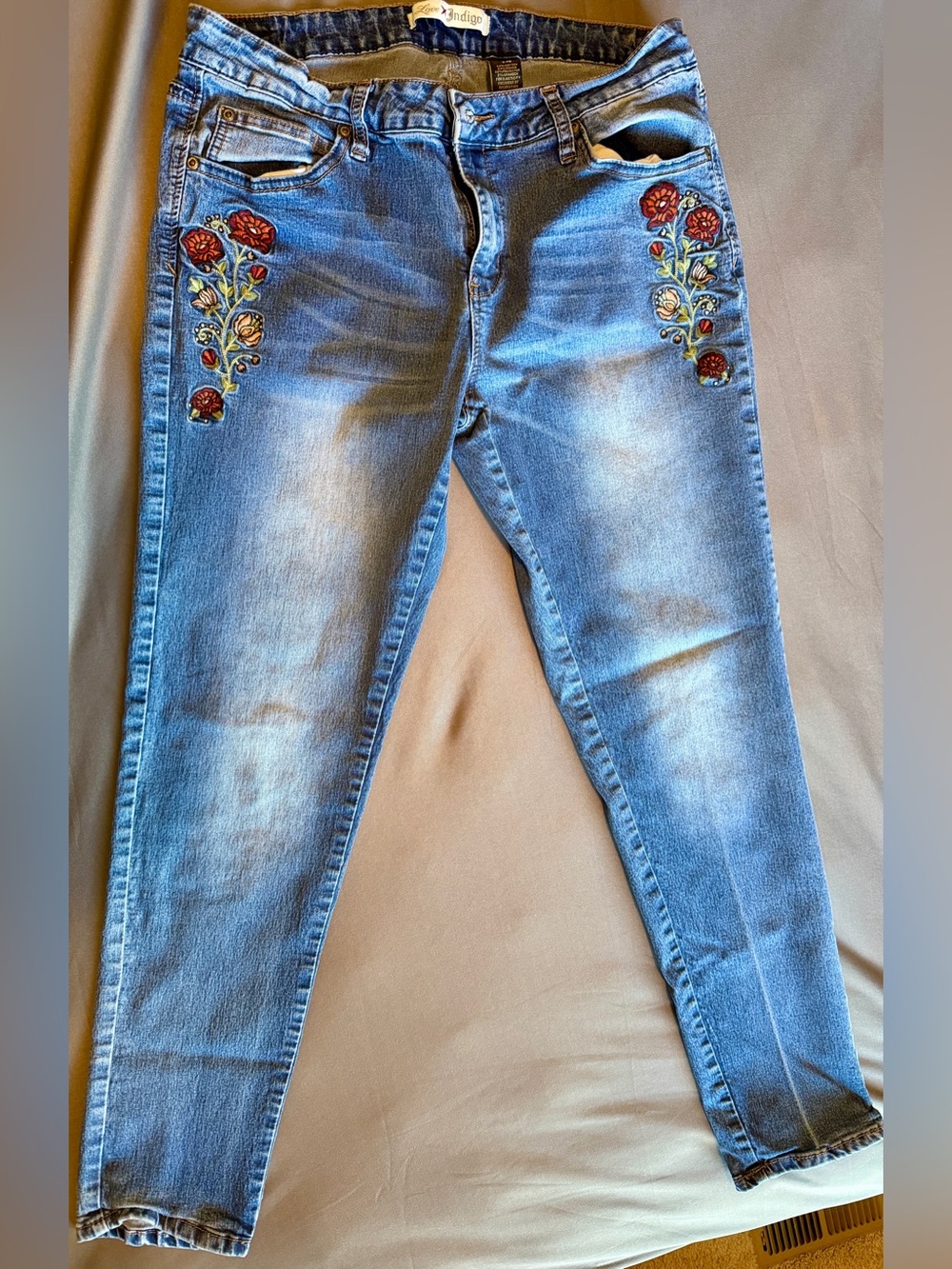 Love Indigo Embroidered Mid-Wash Blue Women’s Jeans